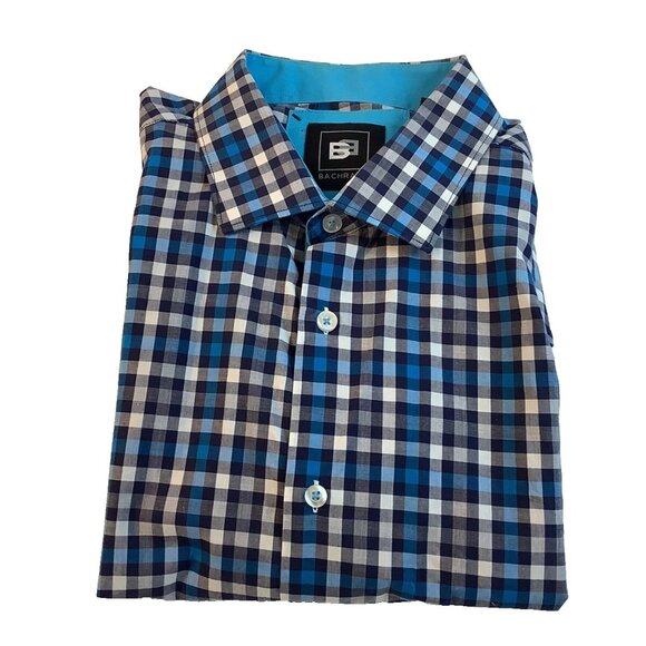 Bachrach Mens Size XL Long Sleeve Button Up Check Blue Shirt 100% Cotton - Picture 3 of 9